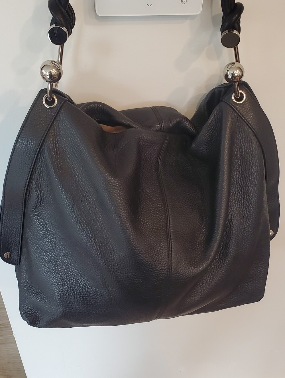 Designer Charles Jourdan Black Leather Hobo Bag